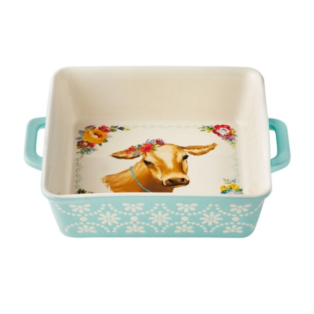 Pioneer Woman Sweet Romance Cow Ceramic Square Baking Dish Farmhouse Baker 8"x8" - Picture 3 of 10